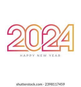 Colorful retro Happy new year 2024 celebration greeting bright background vector logo illustration