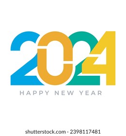 Colorful retro Happy new year 2024 celebration greeting bright background vector logo illustration