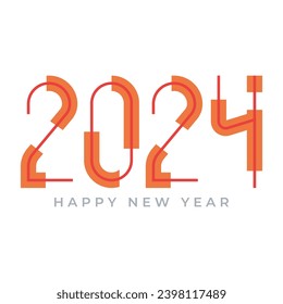 Colorful retro Happy new year 2024 celebration greeting bright background vector logo illustration