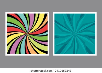 Fondo horizontal retro colorido. Fondo colorido de la explosión. Ilustración de vectores de fantasía. Fondo del patrón de luz solar mágica. Explosión de estrellas de papel de desperdicios. Afiche de circo o placa