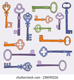 Colorful retro keys stylish background. vector illustration