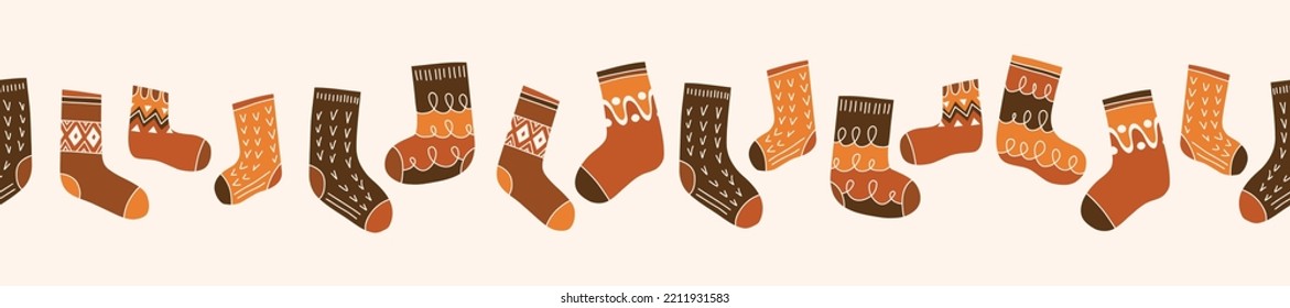 Borde de patrón horizontal sin inconvenientes de los zócalos de punto retro coloridos. Impresión gráfica Hand Daawn Fair Isle Knitwear. Fondo del otoño. Cozy Fall Doodle Design