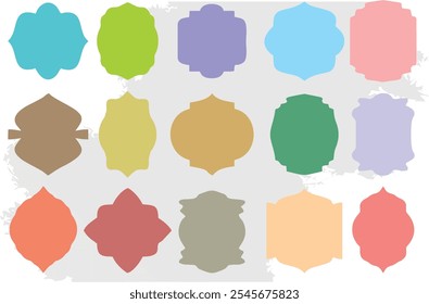 Colorful Retro labels and blank decorative badges. Different shapes vintage frames for designing poster, banner or flyer. Islamic art, greeting card and web pages designing theme. eps 10.