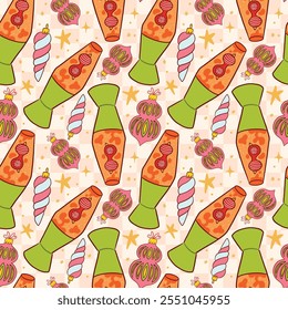 Colorful Retro Lava Lamp and Ornament Pattern Illustration