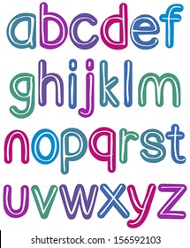 Colorful retro lower case brush alphabet