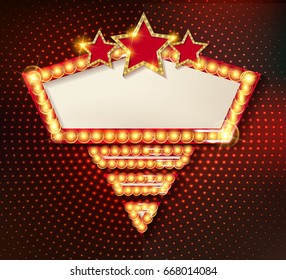 Colorful retro marquee stylish frames with light bulbs. Vector empty frames, landmarks, cloud symbol, ribbon. Cool eye-catching borders fit for any content.