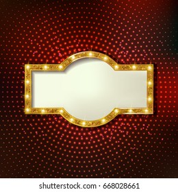Colorful retro marquee stylish frames with light bulbs. Vector empty frames, landmarks, cloud symbol, ribbon. Cool eye-catching borders fit for any content.