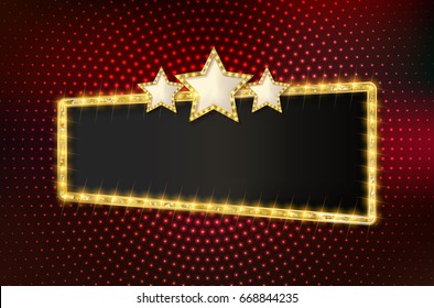 Colorful retro marquee stylish frames with light bulbs. Vector empty frames, landmarks, cloud symbol, ribbon. Cool eye-catching borders fit for any content.