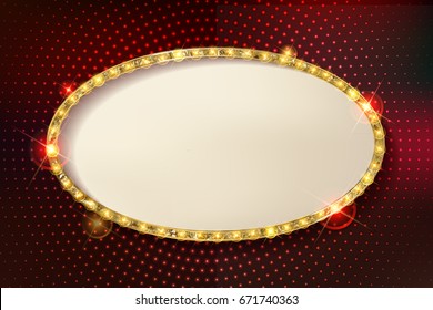 Colorful retro marquee stylish frames with light bulbs. Vector empty frames, landmarks, cloud symbol, ribbon. Cool eye-catching borders fit for any content.