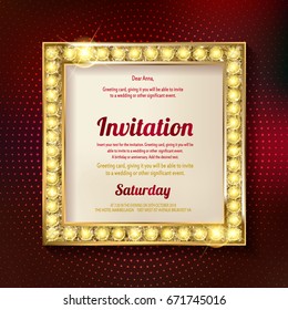 Colorful retro marquee stylish frames with light bulbs. Vector empty frames, landmarks, cloud symbol, ribbon. Cool eye-catching borders fit for any content.