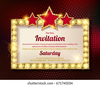 Colorful retro marquee stylish frames with light bulbs. Vector empty frames, landmarks, cloud symbol, ribbon. Cool eye-catching borders fit for any content.