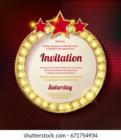 Colorful retro marquee stylish frames with light bulbs. Vector empty frames, landmarks, cloud symbol, ribbon. Cool eye-catching borders fit for any content.
