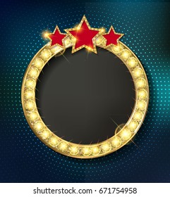 Colorful retro marquee stylish frames with light bulbs. Vector empty frames, landmarks, cloud symbol, ribbon. Cool eye-catching borders fit for any content.