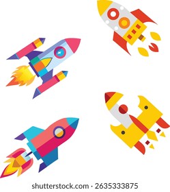 Colorful Retro Minimalist Rocket Ship Illustration – Vintage Space Design