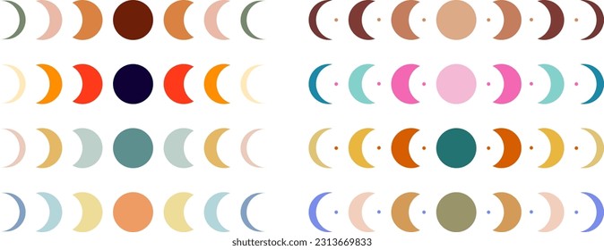 Colorful retro moon phases. Vector graphic print