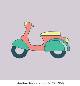 Colorful retro motorbike minimalist style drawing