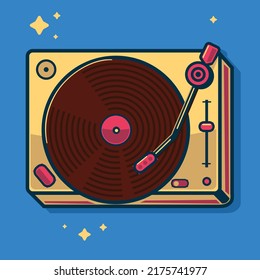 Colorful retro music vinyl record player turntable
