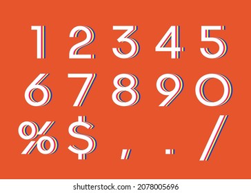 Colorful retro numbers, percentage and dollar sign.