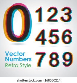 colorful retro Numbers set. Vector EPS