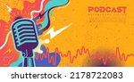 Colorful retro podcast background illustration