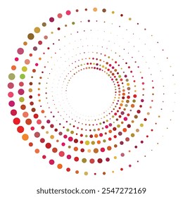 Colorful retro pop art halftone circle. Round dotted texture. Swirl, tornado shape.