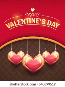 Colorful Retro Postcard, Happy Valentine's Day Celebration Design. Greeting Card Design, Vector Colorful Hanging Heart Elements Elegant Background or Flyer, Poster