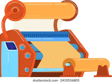 Colorful retro printing press machine illustration. Vintage print production with paper roll vector illustration.