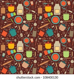 Colorful retro seamless pattern with cooking related symbols