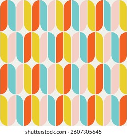 Colorful retro seamless pattern design. Mid century style repeatable motif vector.