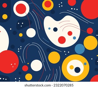 colorful retro seamless pattern featuring the classic symbols of the m90, in the style of tracey adams, dark navy and crimson, abstraction-création, animated gifs, playful shapes, playful doodles, lig