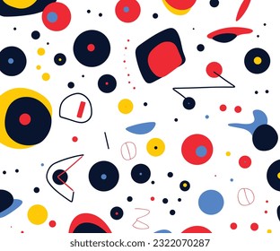 colorful retro seamless pattern featuring the classic symbols of the m90, in the style of tracey adams, dark navy and crimson, abstraction-création, animated gifs, playful shapes, playful doodles, lig