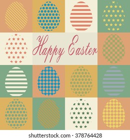  Colorful retro set of isolated Easter eggs. Vector illustration.