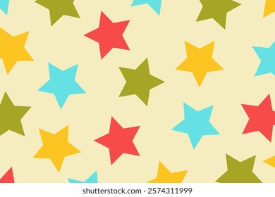 Colorful retro star seamless pattern illustration. Fun hand drawn doodle celebration background print.
