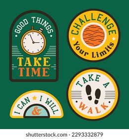 colorful and retro sticker pack with motivational quotes