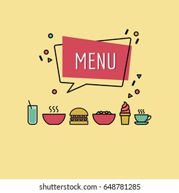Colorful retro style menu cover design. Vector illustration.