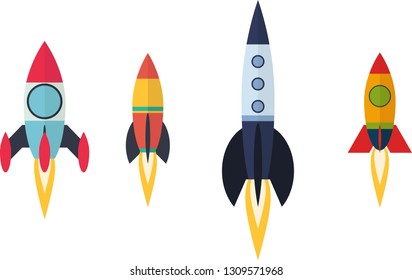Colorful retro style vector rockets pack