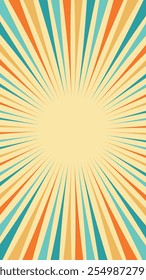 Colorful retro sunburst wallpaper. Vintage sunbeam vertical background design.