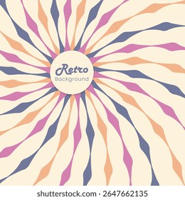 colorful retro swirl background with wavy sunburst rays in orange, magenta, and blue on beige. vintage radial burst design, psychedelic pop art pattern. ideal for posters, web, and retro themes.