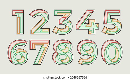 Colorful retro sytle set of number vector design template. Markers numeral collection illustration.