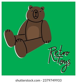 Colorful retro toy Teddy bear. Premade card. Vector illustrations for create unique t-shirt, cup or bag design, house poster, wallpaper, textiles, apparel or postcards. EPS 10