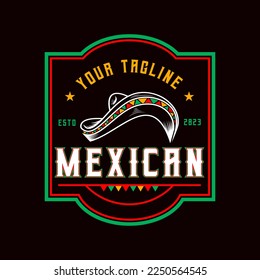 Colorful Retro Vintage Sombrero Hat, Emblem Logo Label Design, Simple Vector on dark background