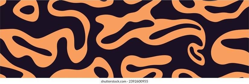 Colorful retro wavy background illustration. Psychedelic hippie template, liquid swirl cover. Simple background with contour line pattern. Seamless.