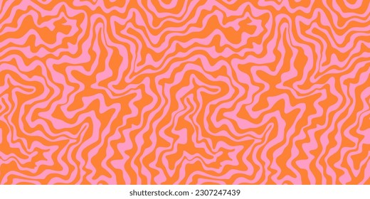 Colorful retro wavy seamless pattern illustration. Trendy distorted pastel color texture background in vintage y2k style. Psychedelic hippie wallpaper print, liquid swirl backdrop.