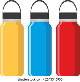 Colorful reusable water bottles, illustration, vector on a white background.