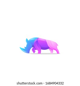 Colorful Rhino Logo Design. Gradient Style Animal logo
