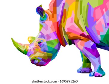 colorful rhinoceros pop art style isolated on white background. vector illustration