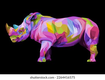 colorful rhinoceros pop art style isolated on white background. vector illustration