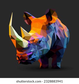 Colorful rhinoceros vector design . Low poly art .Rhino polygonal geometric illustration made by vivid colors.