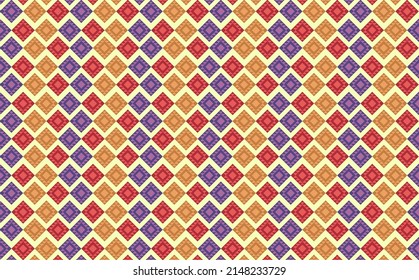 Farbiger geometrischer rhombus-Muster, Vektorhintergrund. violette, rote und gelbe Designvorlage. Geeignet für Tapete, Teppich-Design, Abdeckung und Hintergrund.