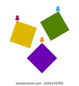 Colorful rhombus icon. Push pin detail. Paper note shape. Vector bright object.